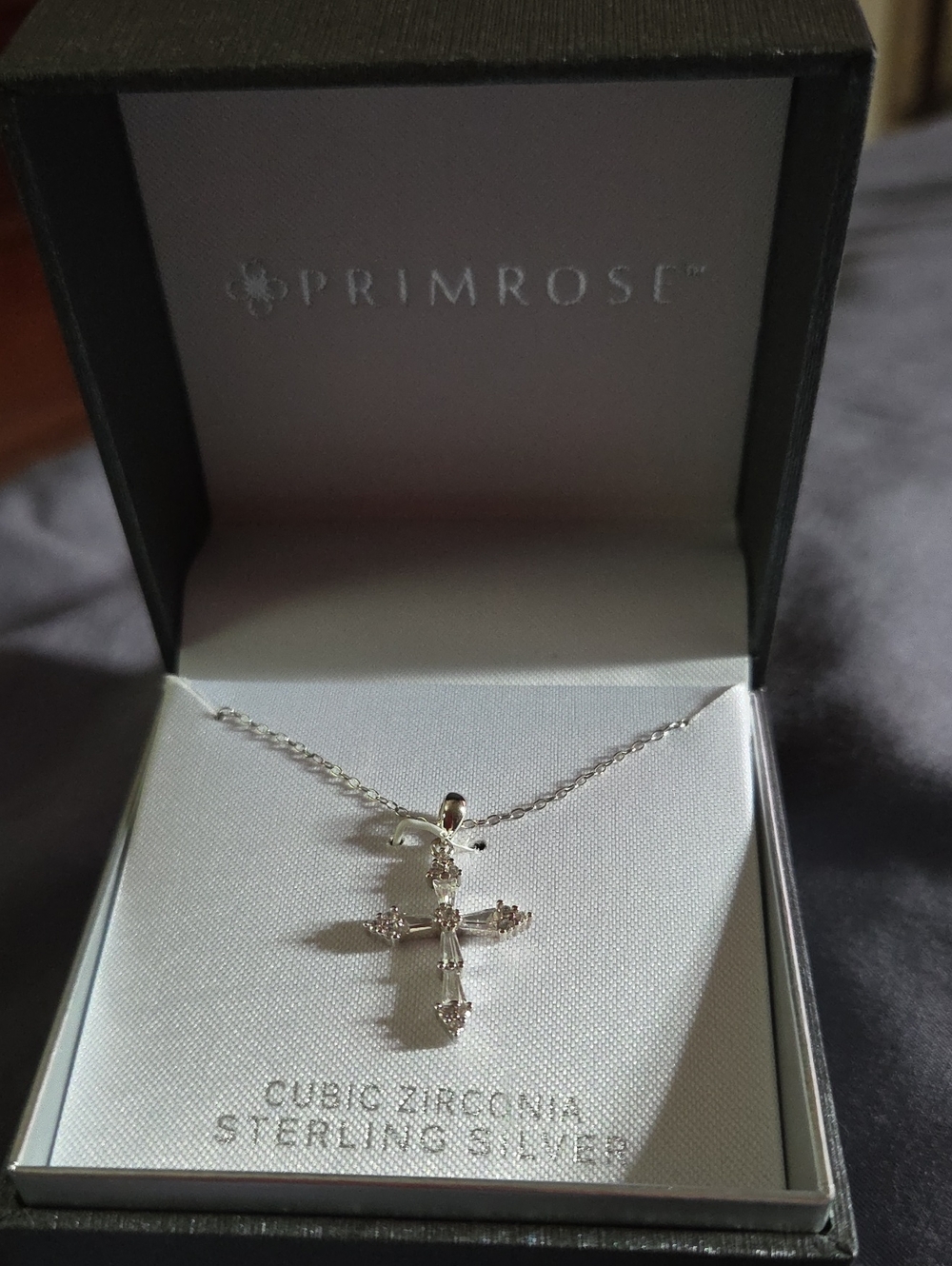 Primrose Sterling Silver Cubic Zirconia Cross Necklace - Silver